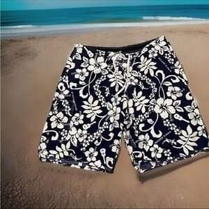 Hawaiian Print Men's Swim Trunks Board Shorts Guitar Gecko Floral Vacation Sz 38